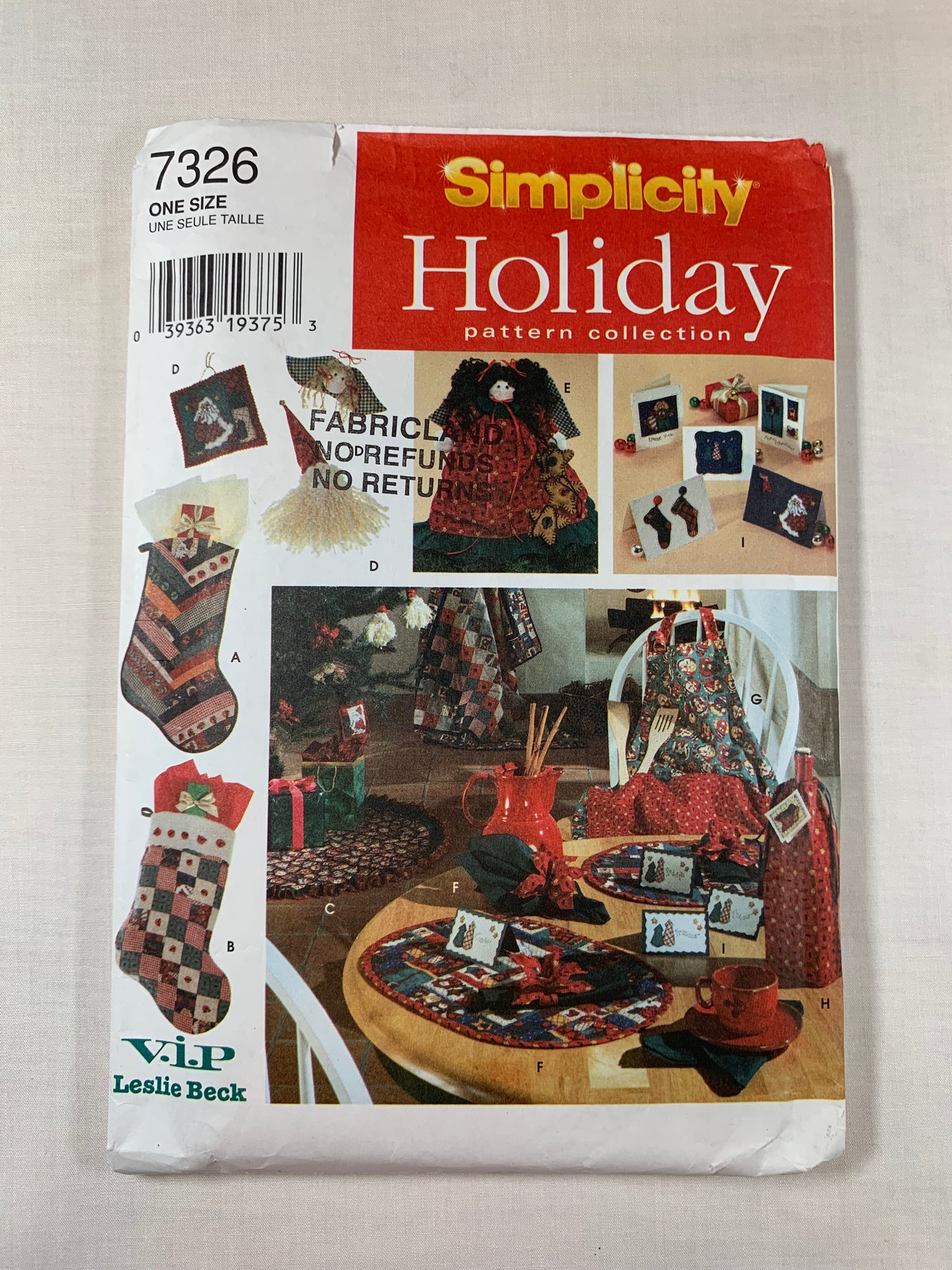 Simplicity Sewing Pattern 7326 Holiday, Ornaments, Stocking, Treeskirt, Treetop Angel, Place Mat, Apron, Napkin, Ring Uncut, Vintage 1997