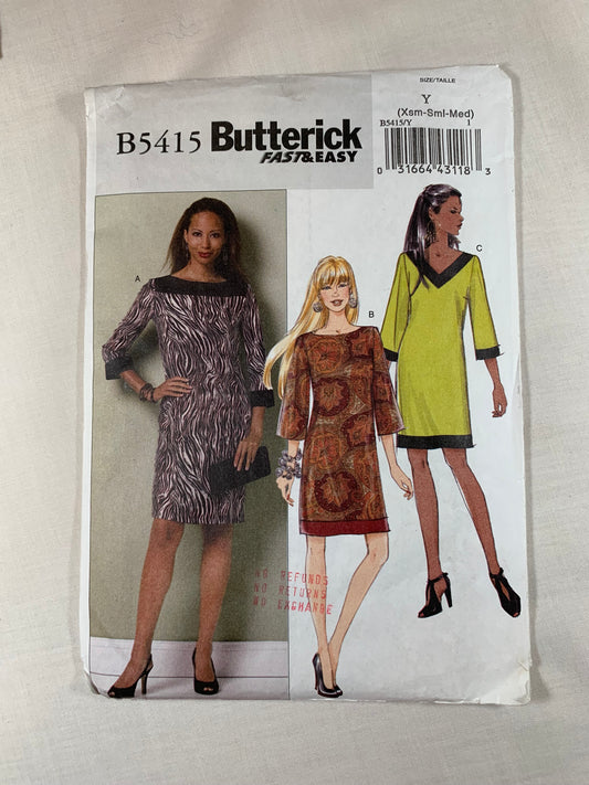 Butterick Sewing Pattern B5415 Misses'/Misses' Petite Dress, Close-Fitting, Zipper Back, Long Sleeves, Darts, Size 4-14, Uncut, 2009