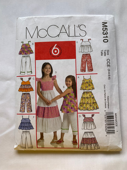 McCall's Sewing Pattern M5310 Children's/Girls' Top, Skirt, Pants, Sleeveless, Pull-On, Elastic Waist, Two Lengths, Size 3-5, Cut, 2007