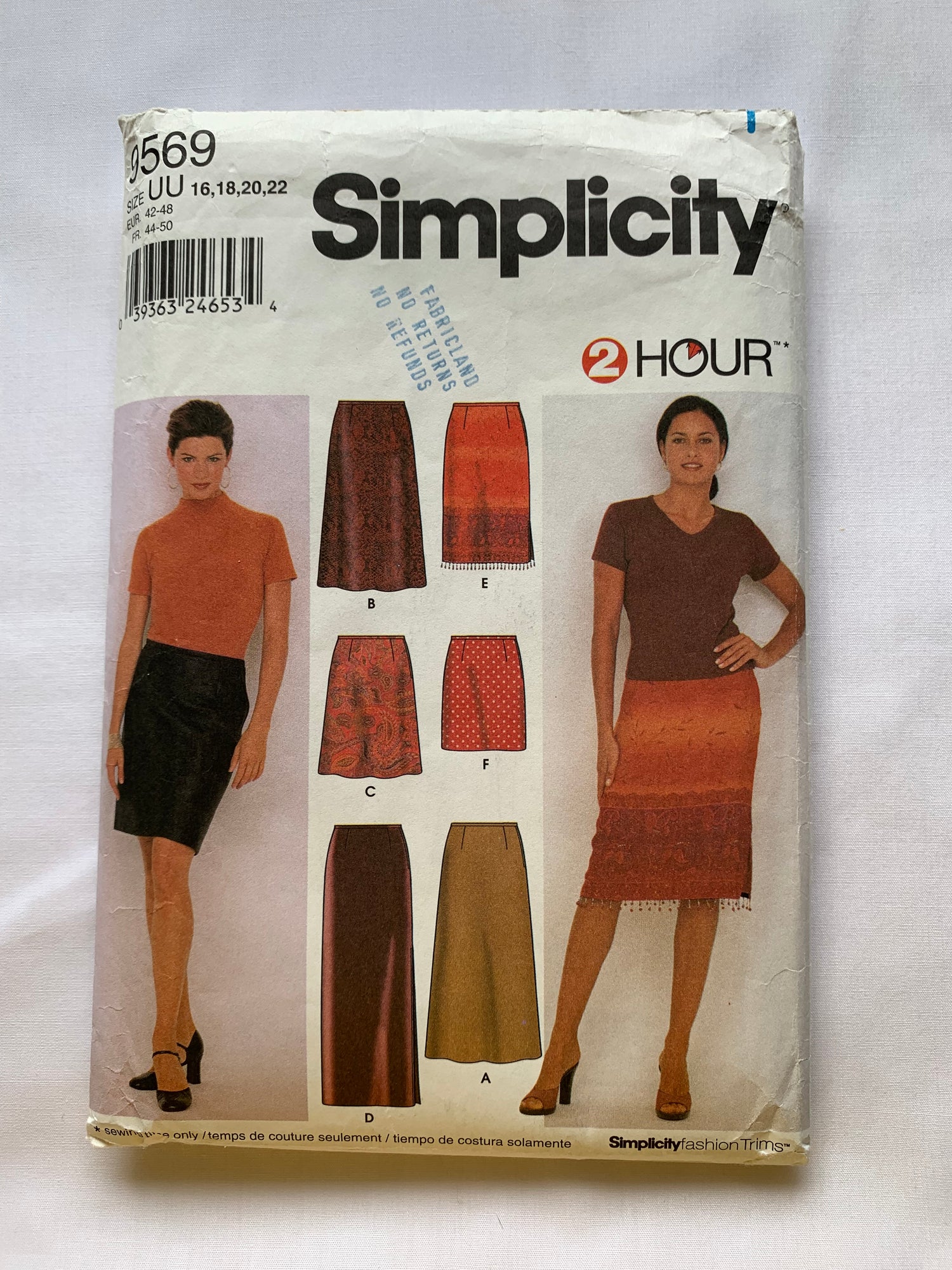 Simplicity Sewing Pattern 9569 Girls' Skirts, 6 Variations, Three Lengths, Side Slits, Zipper Back, Waistband, Size 16-22, Cut, 2001