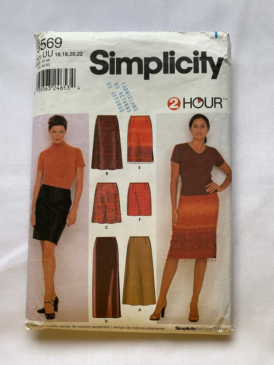 Simplicity Sewing Pattern 9569 Girls' Skirts, 6 Variations, Three Lengths, Side Slits, Zipper Back, Waistband, Size 16-22, Cut, 2001