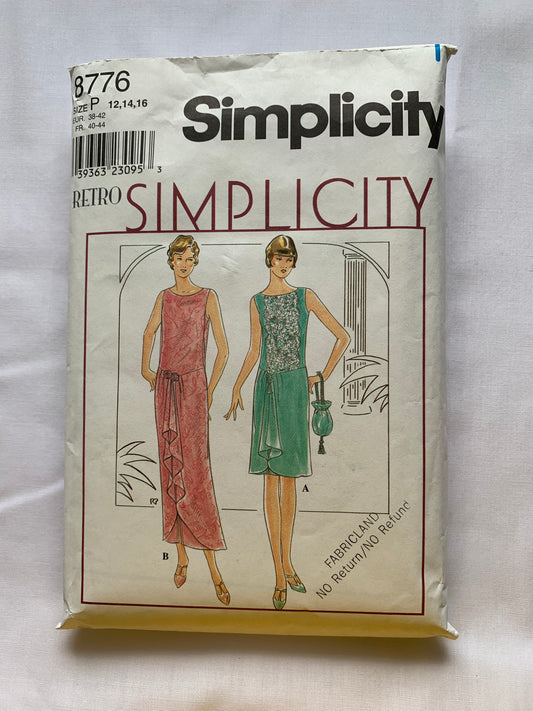 Simplicity Sewing Pattern 8776 Misses' Dress, Purse, Zipper Back, Overskirt, Drawstring, Sleeveless, Two Lengths, Size 12-14, Cut, Vintage 1999