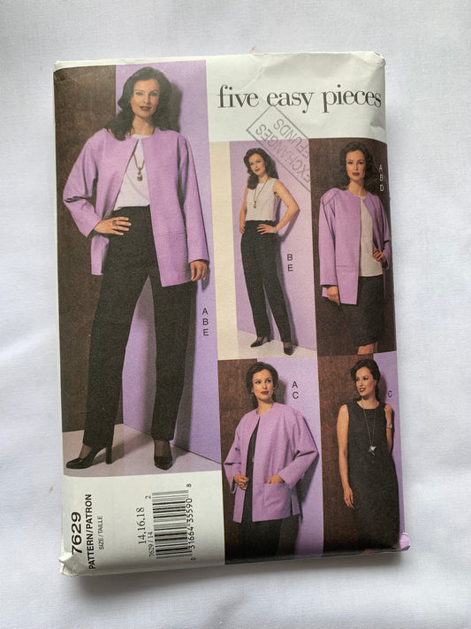 Vogue Sewing Pattern 7629 Misses'/Misses' Petite Jacket, Top, Skirt, Dress, Pants, Loose-Fitting, Unlined, Pockets, Fitted, Sleeveless, Size 14, Cut, 2002