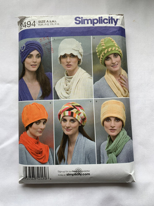 Simplicity Sewing Pattern 2494 Misses'/Teens Fleece Hats, Sizes S(21"), M (22"), L (23"), 6 Variations, Uncut, Vintage 1999