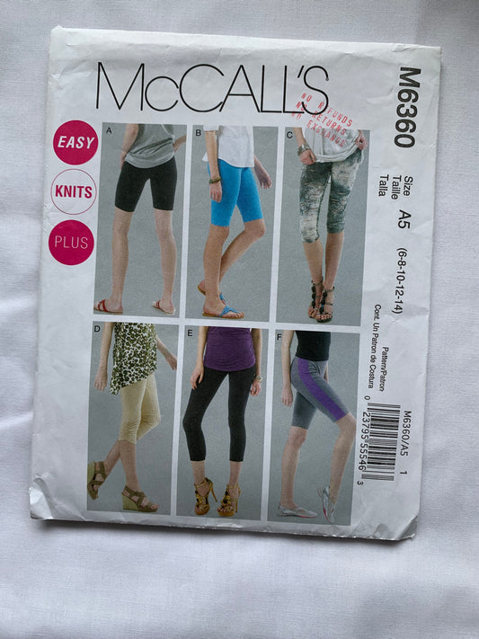 McCall's Sewing Pattern M6360 Misses' Leggings, Four Lengths, Close-Fitting, Pull-On, Elastic Waist, Side Panel, Size 6-12, Cut, 2011