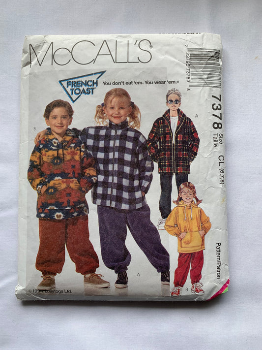 McCall's Sewing Pattern 7378, Children's/Boys'/Girls' Jacket, Top, Pull-On Pants, Loose-Fitting, Zipper Front, Elastic Waist, Size 6, Cut, Vintage 1994