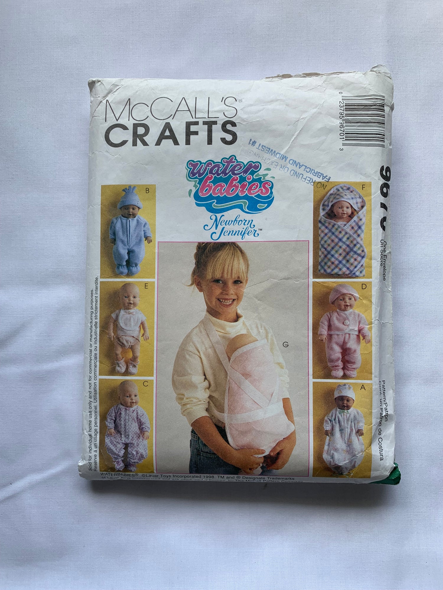 McCall's Sewing Pattern 9670 18 Inch Baby Doll Clothes, Gown, Hat, Jumpsuit, Booties, Pants, Jacket, Shirt, Bib, Diaper Cover, Cut, Vintage 1998