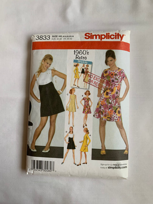 Simplicity Sewing Pattern 3833 Misses'/Miss Petite Dress, Two Lengths, Long/Short Sleeves, Sleeveless Size 6-14, Cut, 2007