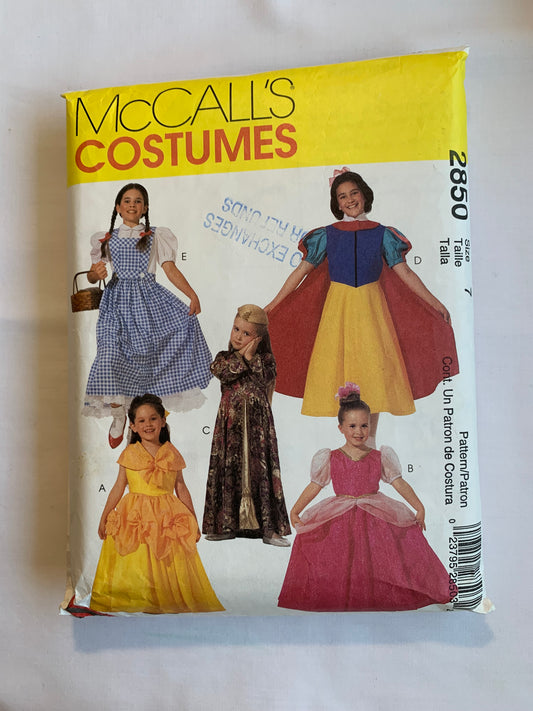 McCall's Sewing Pattern 2850 Girls' Costume, Halloween, Dorothy, Snow White, Belle, Sleeping Beauty, Storybook, Size 7 Cut, 2000