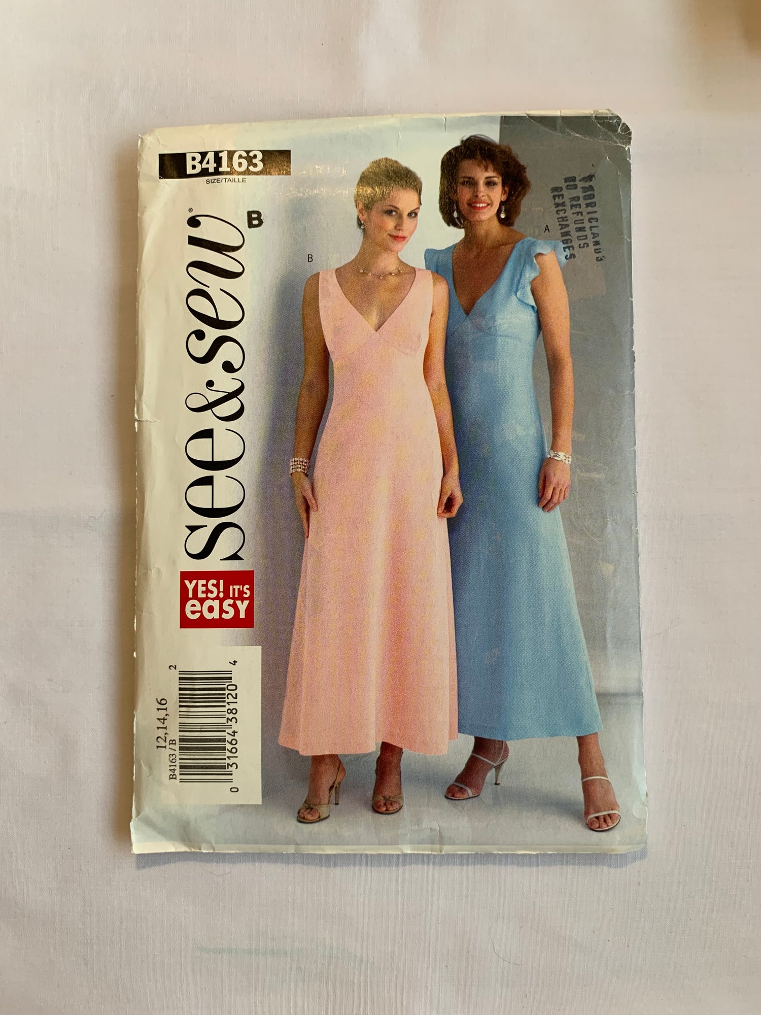 Butterick Sewing Pattern See & Sew B4163 Misses'/Misses' Petite Dress, A-Line, Close-Fitting, Back Zipper, Raised Waist, Flounce, Sleeveless, Size 12-16, Cut, 2004