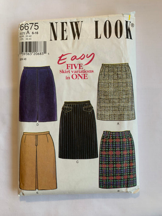 Simplicity New Look Sewing Pattern 6675 Misses' Skirts, 5 Variations, Zipper Back, Darts, Size 8-16, Cut, 2006