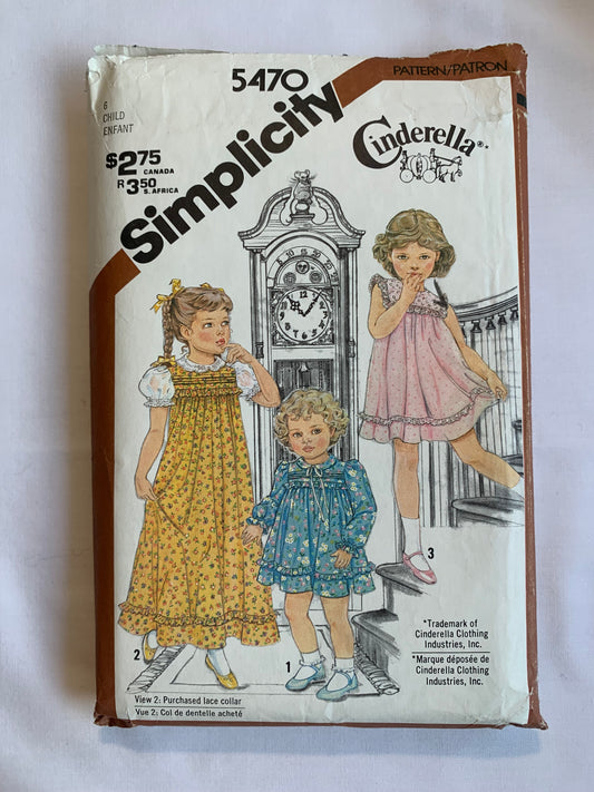 Simplicity Sewing Pattern 5470 Toddlers'/Girls' Dress, Two Lengths, Button Back, Peter Pan Collar, Ruffle, Sleeveless, Size 6, Cut, Vintage 1982