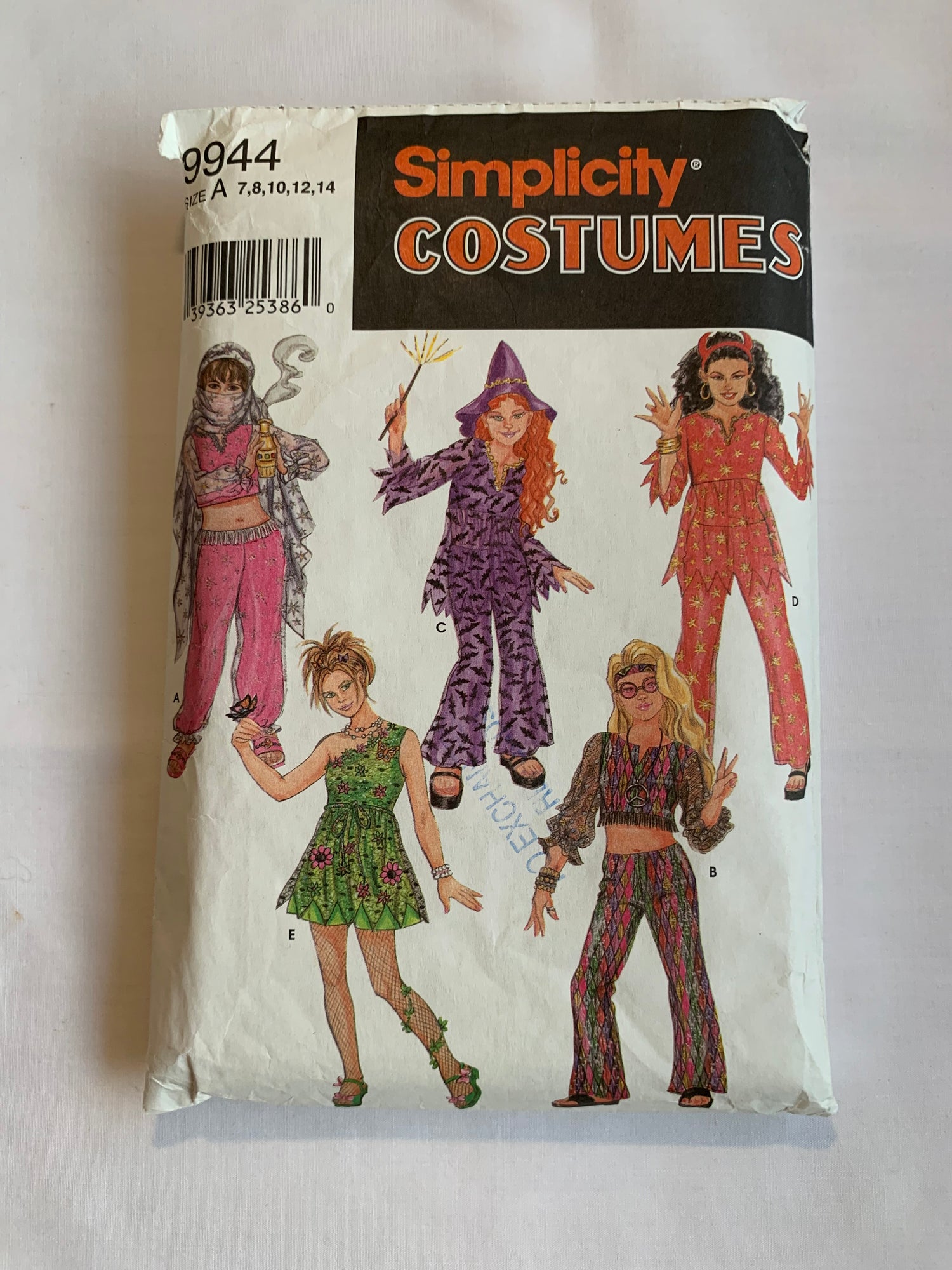 Simplicity Sewing Pattern 9944 Girls' Costume, Halloween, Top, Pants, Dress, Devil, Witch, Go Go Dancer, Fairy Elf, Genie, Size 7-12, Cut, 2001