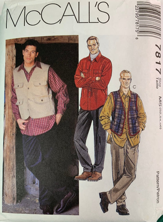 McCall's 7817, Men's Unlined Vest, Shirt, Pants, Size 52-56, Uncut, Vintage 1995