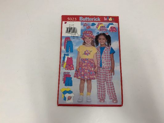 Butterick Sewing Pattern 5023 Girls' Shirt, Skirt, Pants, Vest, T-Shirt, Hat Shorts, Loose-Fitting, Pockets, Pullover, Size 5-6x, Uncut, Vintage 1997
