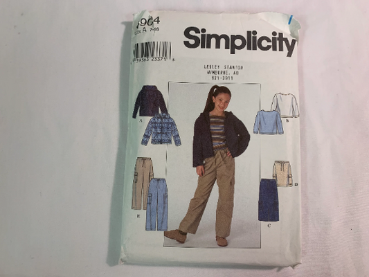 Simplicity Sewing Pattern 8904 Girl's Jacket, Skirt, Pants, Knit Top, Hood, Front Zipper, Long Sleeves, Pockets, Pullover, Size 7-16, Uncut, Vintage 1999