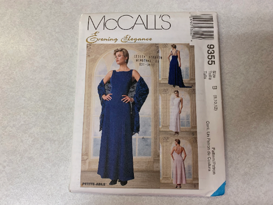 McCall's Sewing Pattern 9355 Misses' Lined Dress, Gown, Scarf, Floor Length, Zipper, Sleeveless, Princess Seams, Straps, Size 8-12, Uncut, Vintage 1998