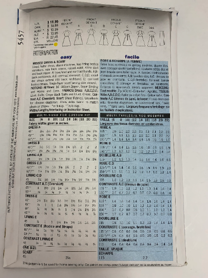 Butterick Sewing Pattern 5457 Misses' Halter Dress, Scarf, Fitted, Zipper, Shoulder Straps, Lined, Above Knee, A-Line, Size 6-10, Uncut, Vintage 1998