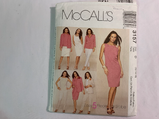 McCall's Sewing Pattern 3157 Misses'/Miss Petite Shirt-Jacket, Dress, Top, Pants, Skirt, Darts, Slits, Zipper, Sleeveless, Size 12-16, Cut, 2001