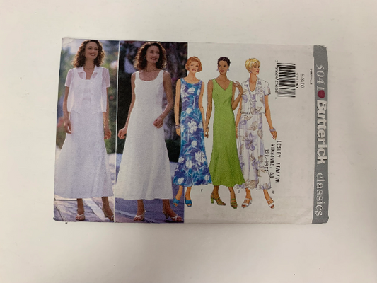 Butterick Sewing Pattern 5041 Misses' Dress, Top, Semi-Fitted, Collar, Close-Fitting, Flared, Sleeveless, Zipper, Size 6-10, Uncut, Vintage 1997