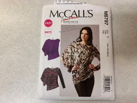 McCall's Sewing Pattern M6797 Misses' Tops, Short/Long Sleeves, Pullover, Loose-Fitting, Draped, Neck Band, Size 4-14, Cut, 2013