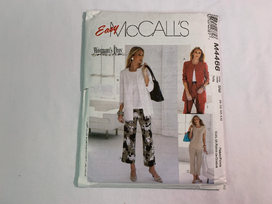 McCall's Sewing Pattern M4466 Misses' Cardigan, Top, Pants, Two Lengths, Loose-Fitting, Button Front, Sleeve Variations, Size 8-14, Uncut, 2004