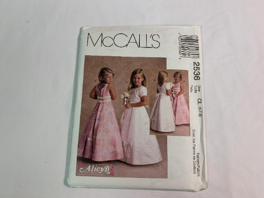 McCall's Sewing Pattern 2536 Girls' Dresses, Lined, Princess Seams, Round Neckline, Pleats, Short Sleeves, Sleeveless, Bow, Size 6-8, Uncut, Vintage 1999