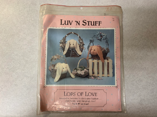 Luv 'N Stuff Sewing Pattern, Lops Of Love, Bunnies, Basket, Cream, Grapevine , Beige Wall Bunny, Decorator, Wall Hangings, Uncut