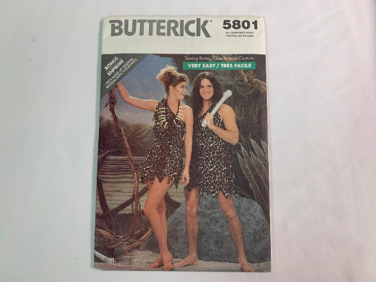 Butterick Sewing Pattern 5801 Adult Unisex Caveman/Women Costume, Loose-Fitting, Pullover, Tie Belt, Straight, Size 6-18, Uncut, Vintage 1987