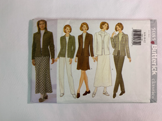 Butterick Sewing Pattern 5085 Misses'Misses' Petite Jacket, Skirt, Pants, Fitted, Shoulder Pads, Zipper, Long Sleeves, Lined Size 6-12, Uncut, Vintage 1997
