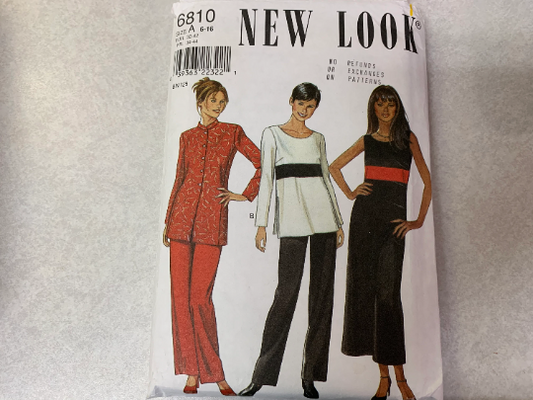 Simplicity New Look Sewing Pattern 6810 Misses' Jacket, Dress, Pants, Long Sleeves, Sleeveless, Button Front, Size 6-16, Uncut, Vintage 1999