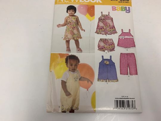 Simplicity New Look Sewing Pattern 6818 Baby/Infant Dresses, Rompers, Shorts, Top, Sleeveless, Elastic Waist/Legs, Cuff, Size 7-24 Pounds, Uncut, 2002