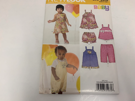 Simplicity New Look Sewing Pattern 6818 Baby/Infant Dresses, Rompers, Shorts, Top, Sleeveless, Elastic Waist/Legs, Cuff, Size 7-24 Pounds, Uncut, 2002