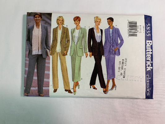 Butterick Sewing Pattern 5835 Misses' Jacket, Skirt, Pants, Scarf, Loose-Fitted, Long Sleeves, Shoulder Pads, Zipper, Size 8-12, Uncut, Vintage 1998