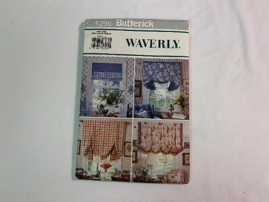 Butterick Sewing Pattern Waverly 5290 Window Shades, Coverings, 4 Variations, Awning, Curtains, Swag, Shirred Balloon, Narrow, Austrian, Uncut, Vintage 1997