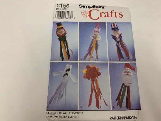 Simplicity Sewing Pattern 8156 Vintage, Crafts, Windsocks, Irish Lucky Charm, Bunny, President, Ghost, Flowers, Santa Claus, Holiday, Uncut, Vintage 1992