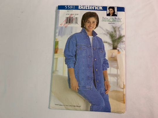 Butterick Sewing Pattern Delta Burke 5581 Misses'/Women's Petite Jacket, Vest, Loose-Fitting, Pockets, Dropped Shoulders, Two-Piece Sleeves, Cuffs, Size 16W-20W, Uncut, Vintage 1998