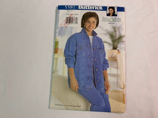 Butterick Sewing Pattern Delta Burke 5581 Misses'/Women's Petite Jacket, Vest, Loose-Fitting, Pockets, Dropped Shoulders, Two-Piece Sleeves, Cuffs, Size 16W-20W, Uncut, Vintage 1998