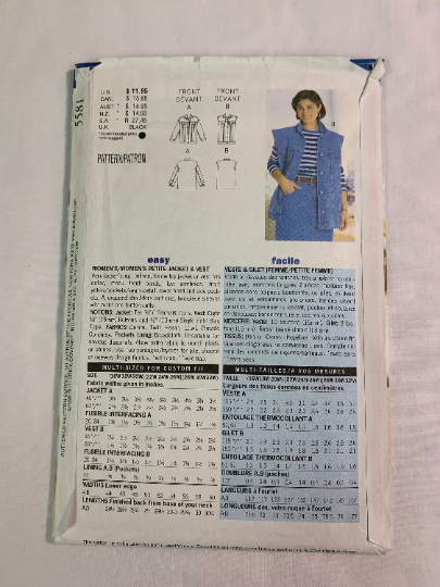 Butterick Sewing Pattern Delta Burke 5581 Misses'/Women's Petite Jacket, Vest, Loose-Fitting, Pockets, Dropped Shoulders, Two-Piece Sleeves, Cuffs, Size 16W-20W, Uncut, Vintage 1998