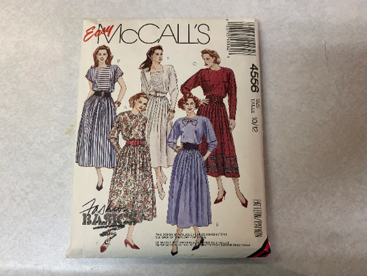McCall's Sewing Pattern 4556 Misses' Dress, Pockets, Shoulder Pads, Long/Short Dolman Sleeves, Neckline Variations, Ankle, Size 10/12 Cut