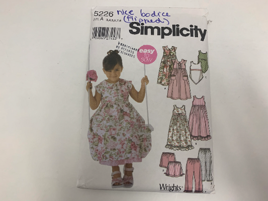 Simplicity Sewing Pattern 5226 Girls' Dress, Top, Pants, Shorts, Slip, Sleeveless, Ruffle, Elastic Waist, Pockets, Variations, Size 3-8, Cut 2004