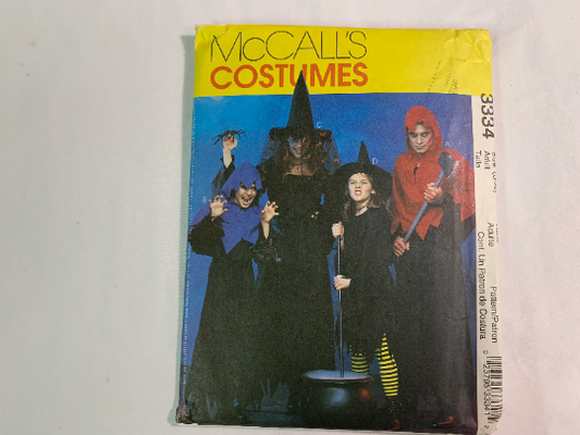 McCall's Sewing Pattern 3334 Misses' Costume, Halloween, Men's, Misses', Witch, Ghoul, Pullover Robe, Two Lengths, Hat, Size S-XL, Cut, 2001