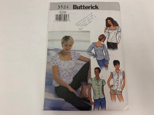 Butterick Sewing Pattern 3524 Misses'/Misses' Petite Top, Loose-Fitting, Long/Short Sleeves, Button Front, Pullover, 5 Variations, Size 12-16, Uncut, 2002