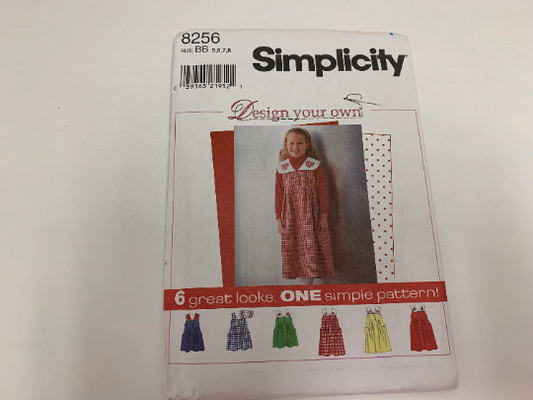 Simplicity Sewing Pattern 8256 Girls' Dresses, Jumper, Sleeveless, Pockets, Two Lengths, Button Front, Detachable Collar, Size 5-8, Uncut, Vintage 1998