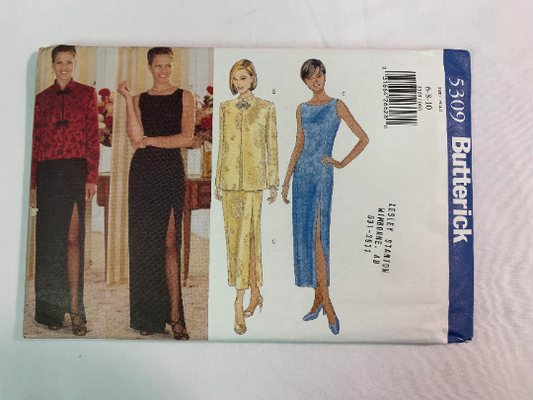 Butterick Sewing Pattern 5309 Misses'/Misses' Petite Jacket, Dress, Loose-Fitting, Lined, Shoulder Pads, Long Sleeves, Two Lengths, Sleeveless, Size 6-10, Uncut, Vintage 1997