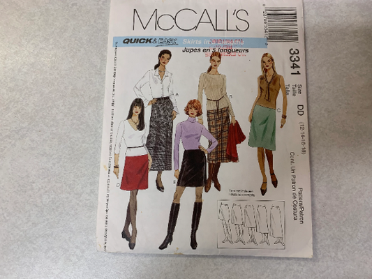McCall's Sewing Pattern 3341 Misses' Teens, A-Line Skirts, Five Lengths, Darts, Zipper, Back Slit, Size 12-18, Uncut, 2001