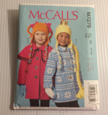 McCall's Sewing Pattern M7276 Children's/Girls' Coat, Hats, Scarf and Mittens, Collar, Pockets, Bows, Scarf, Size 6-8, Cut, 2015