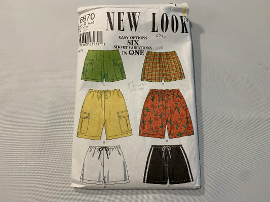 Simplicity Sewing Pattern 6870 Misses' Shorts, Six Variations, Two Lengths, Pockets, Elastic Waist, Pull-On, Zipper, Pocket, Size 6-12, Cut, Vintage 1999