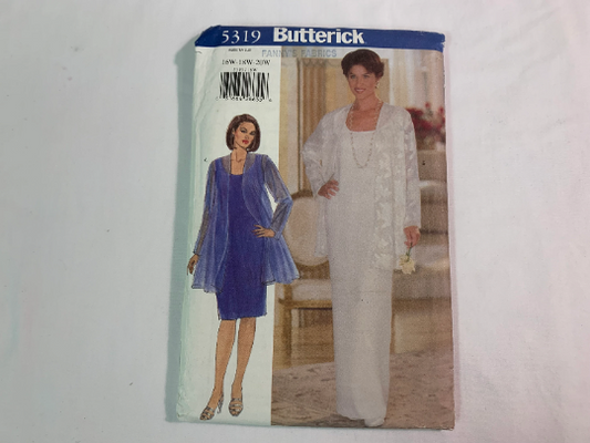 Butterick Sewing Pattern 5319 Misses'/Women's Petite Jacket, Dress, Loose-Fitting, Shoulder Straps, Two Lengths, Sleeveless, Zipper, Size 16-20W, Cut, Vintage 1997