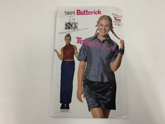 Butterick Sewing Pattern Teen Style 5895 Misses' Straight Skirt, Above Knee, Zipper, Two Lengths, Back Slit, Zipper, Size 1-8, Uncut, Vintage 1998